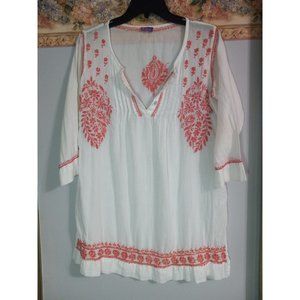 Sevya Small White Embroidered Lightweight Boho Beach Pool Cover Up Dress